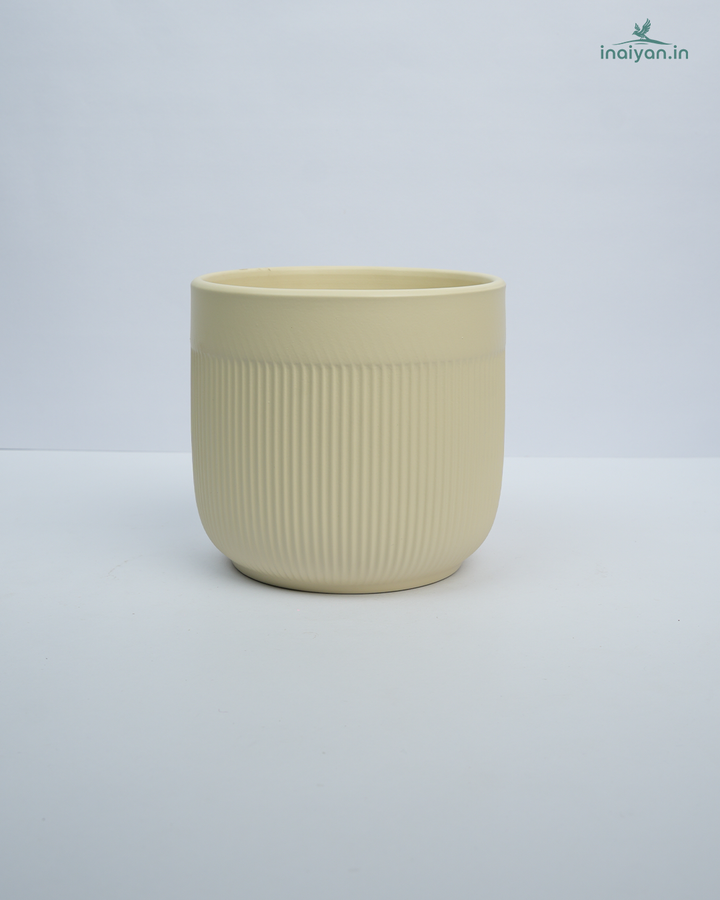 Pastel Yellow Ribbed Tall Ceramic Planter - 5.5"
