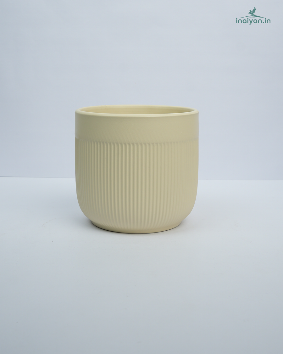 Pastel Yellow Ribbed Tall Ceramic Planter