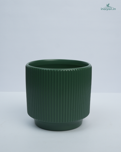 Forest Green Deep Ribbed Cylinder Ceramic Pot