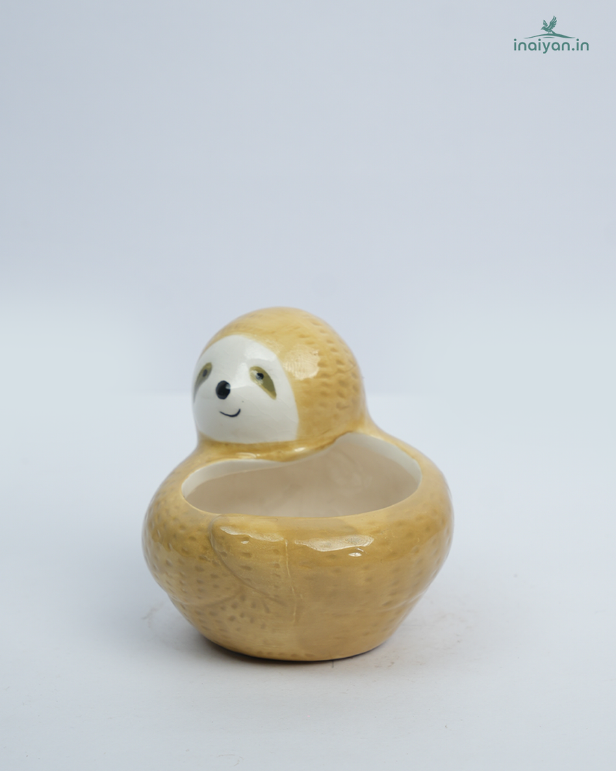 Sloth Sitting Lid Decorative Ceramic Animal Pot