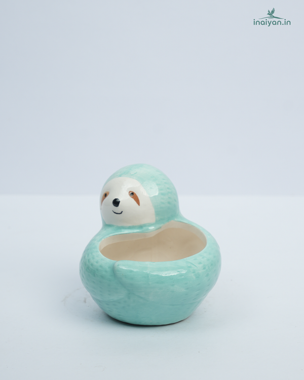 Duck on Aqua Ceramic Animal Pot - Medium