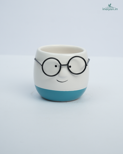Spectacle-Face Round Kannadi Ceramic Pot - Yellow