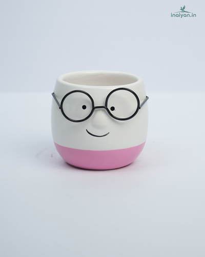 Spectacle-Face Round Kannadi Ceramic Pot - Pink Lip