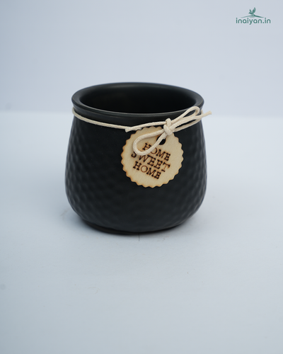 Midnight Black Tag-Charm Ceramic Pot