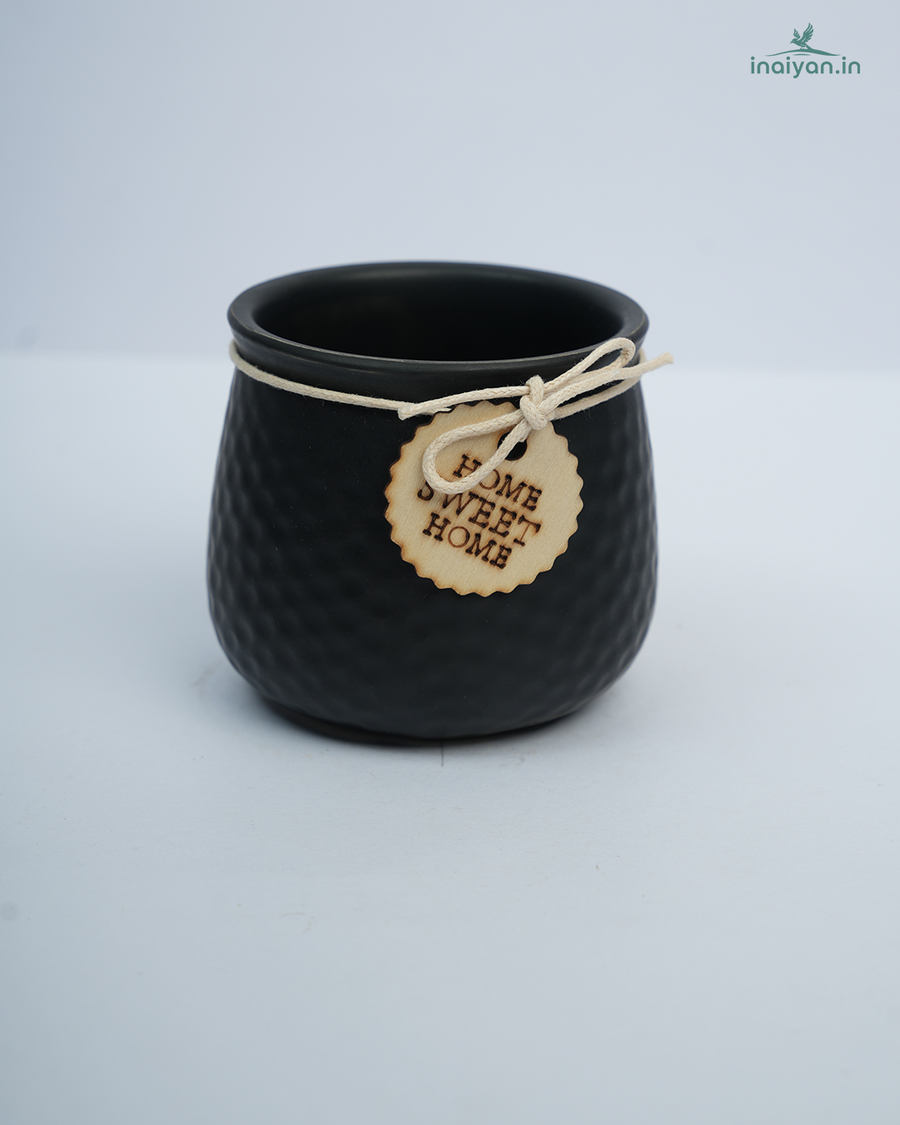 Midnight Black Tag-Charm Ceramic Pot