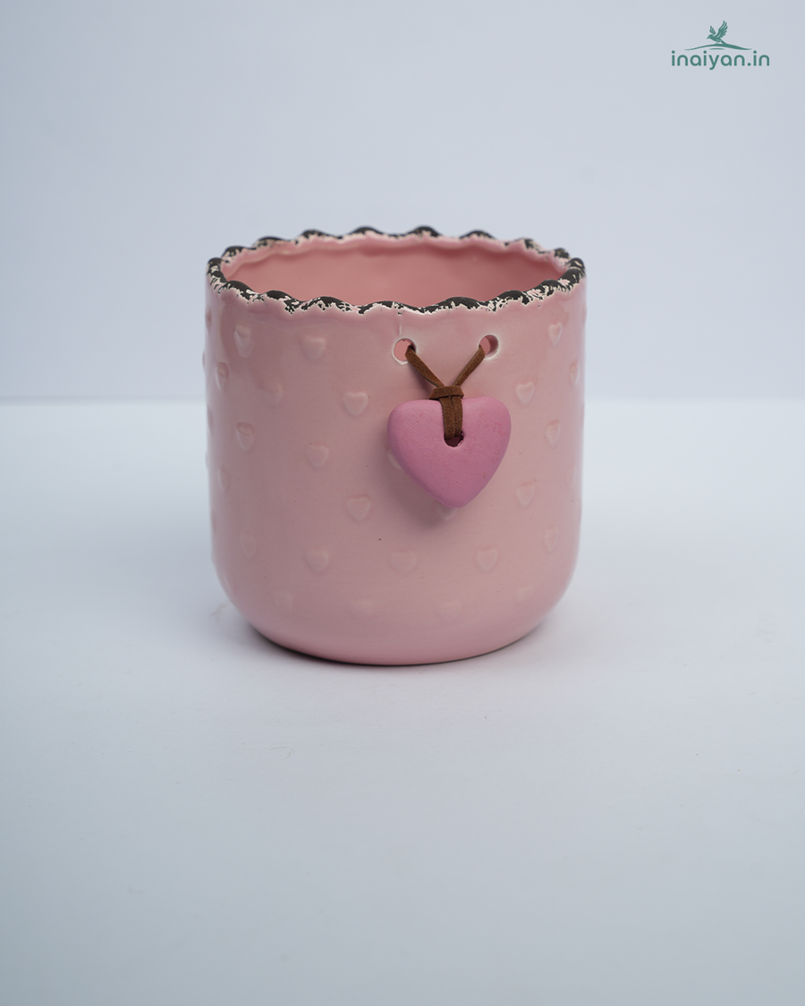 Wine Red Deer-Embossed Ceramic Pot