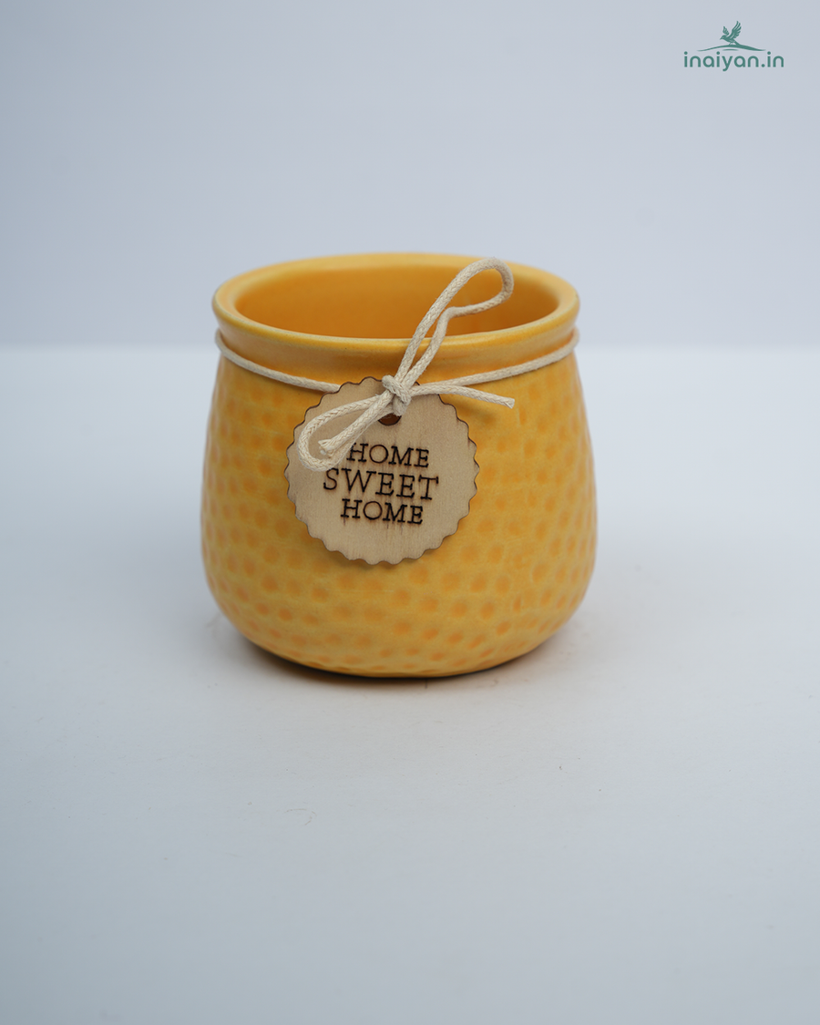 Honey Amber Jute-Tied Tag Ceramic Pot