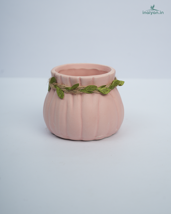 Blush Pumpkin-Ribbed Ceramic Garden Pot - 3"