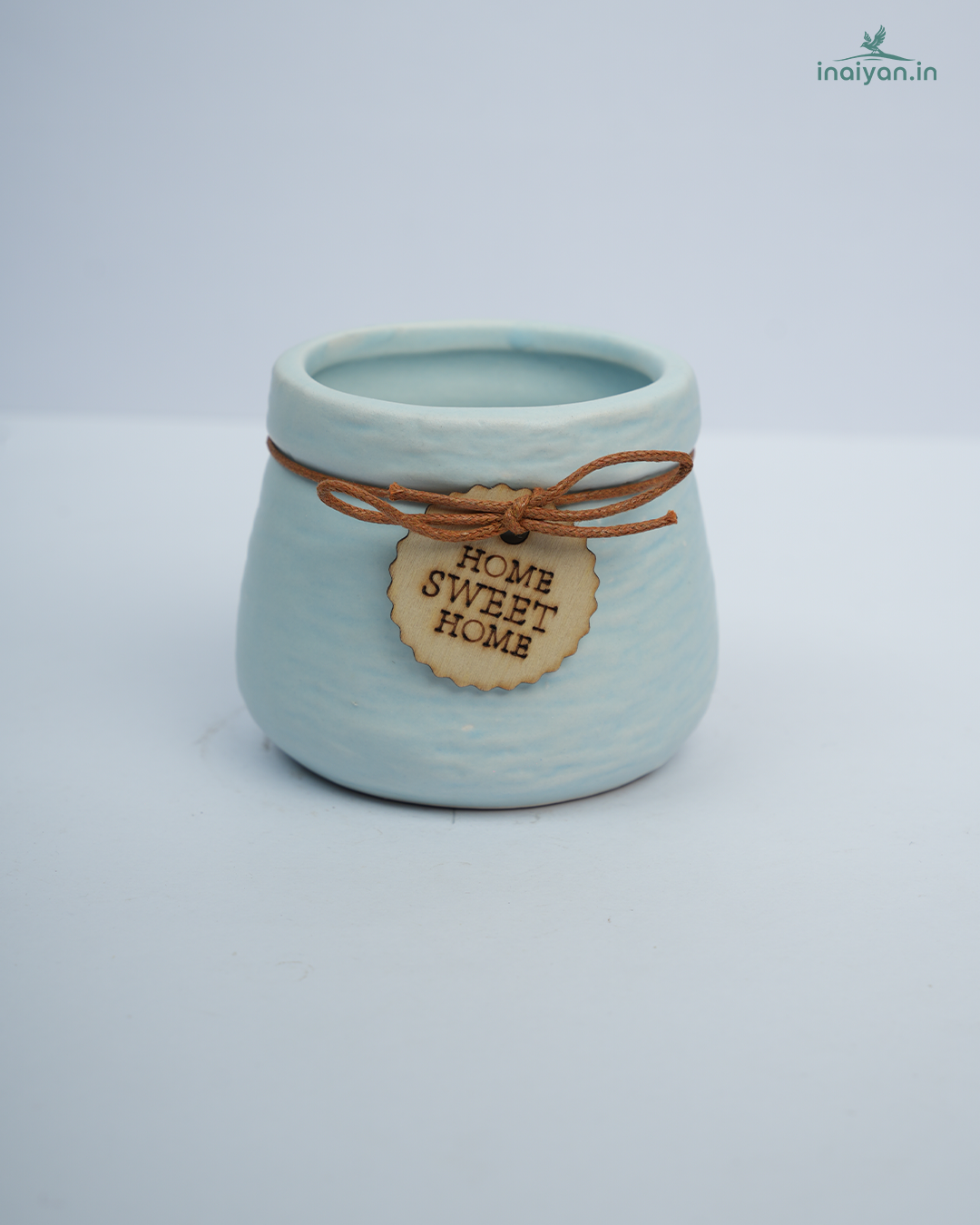 Aqua Coin-Tag Ribbed Ceramic Pot - 3"