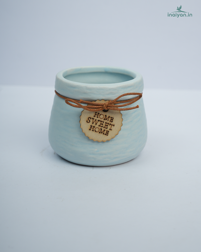 Aqua Coin-Tag Ribbed Ceramic Pot