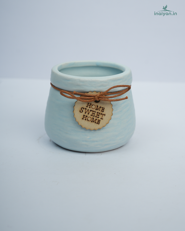 Aqua Coin-Tag Ribbed Ceramic Pot - 3"