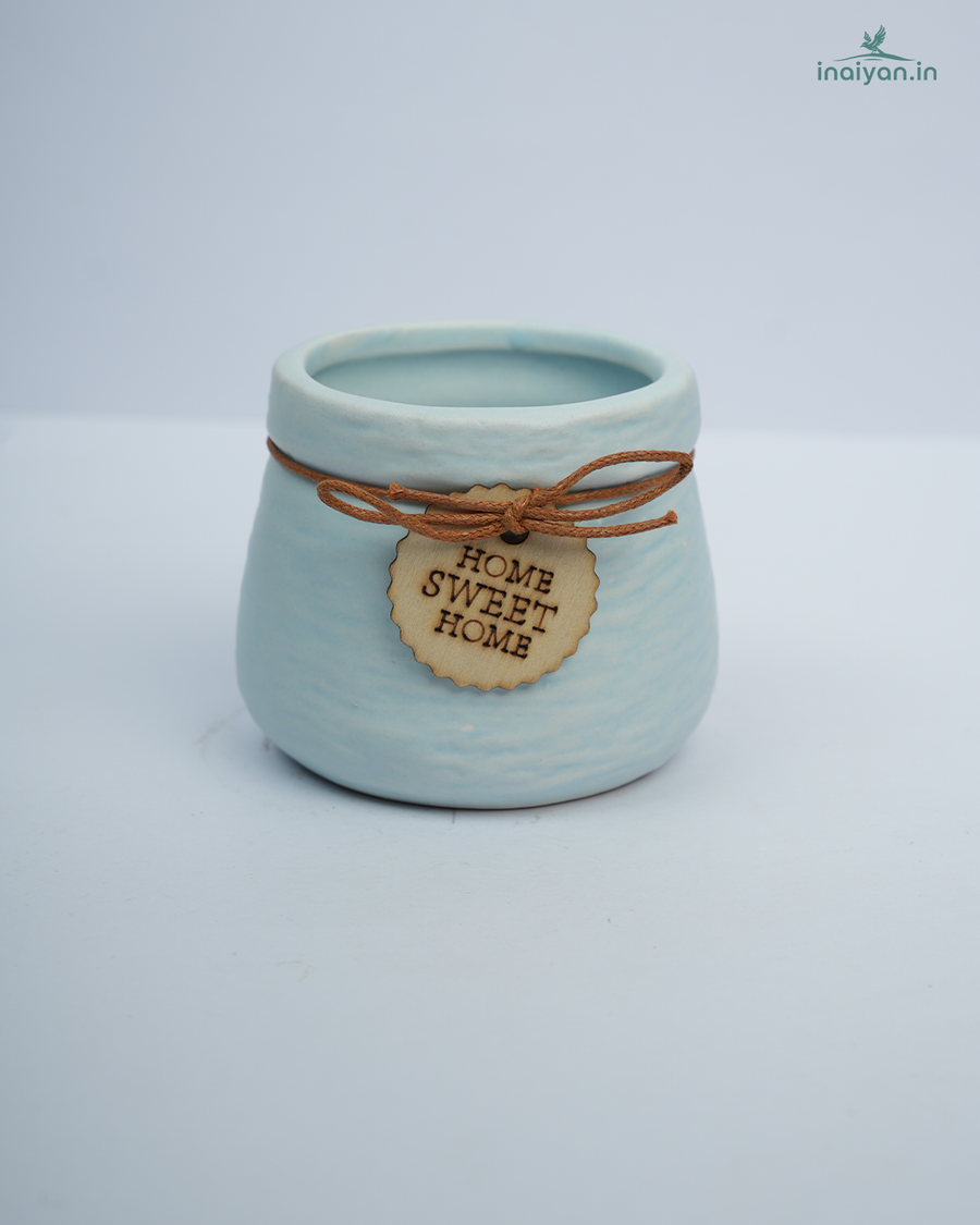 Aqua Coin-Tag Ribbed Ceramic Pot