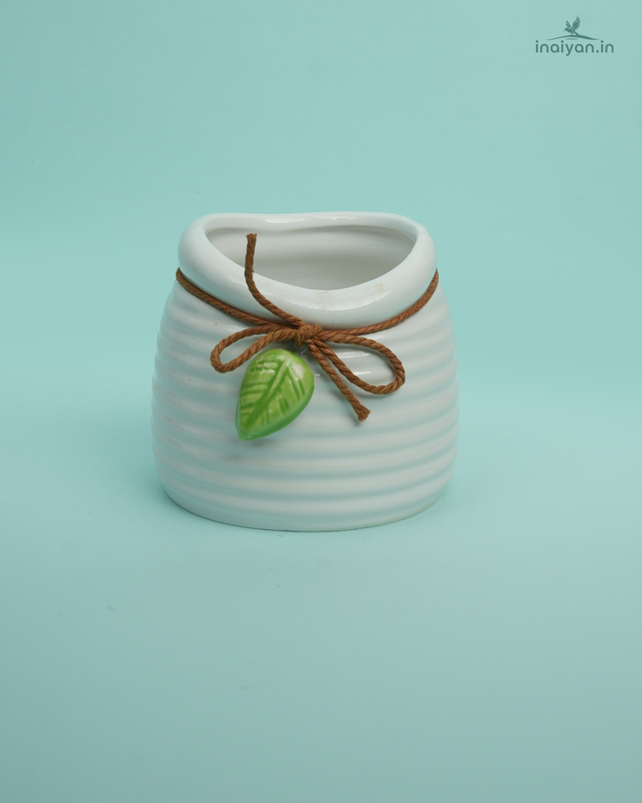 Rustic Jute-Tied Ceramic Herb Planter - 4.5"