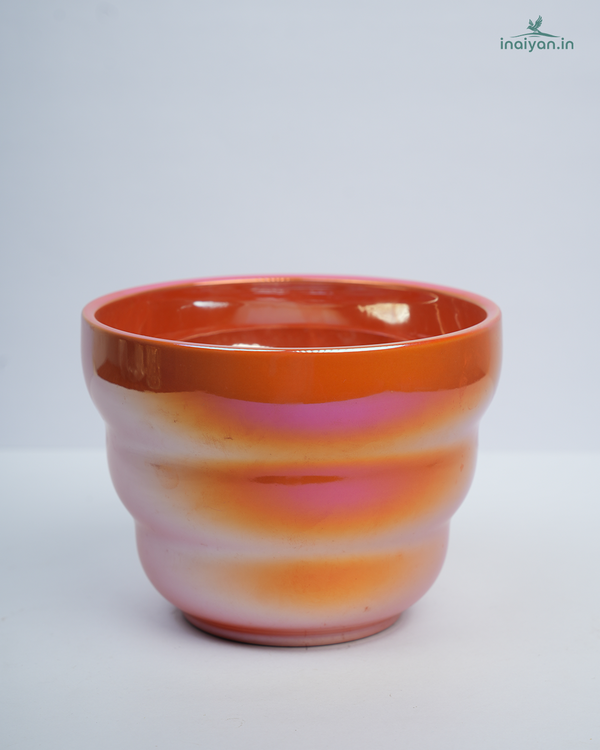 Rainbow Glaze Striped Glossy Ceramic Planter - 6"