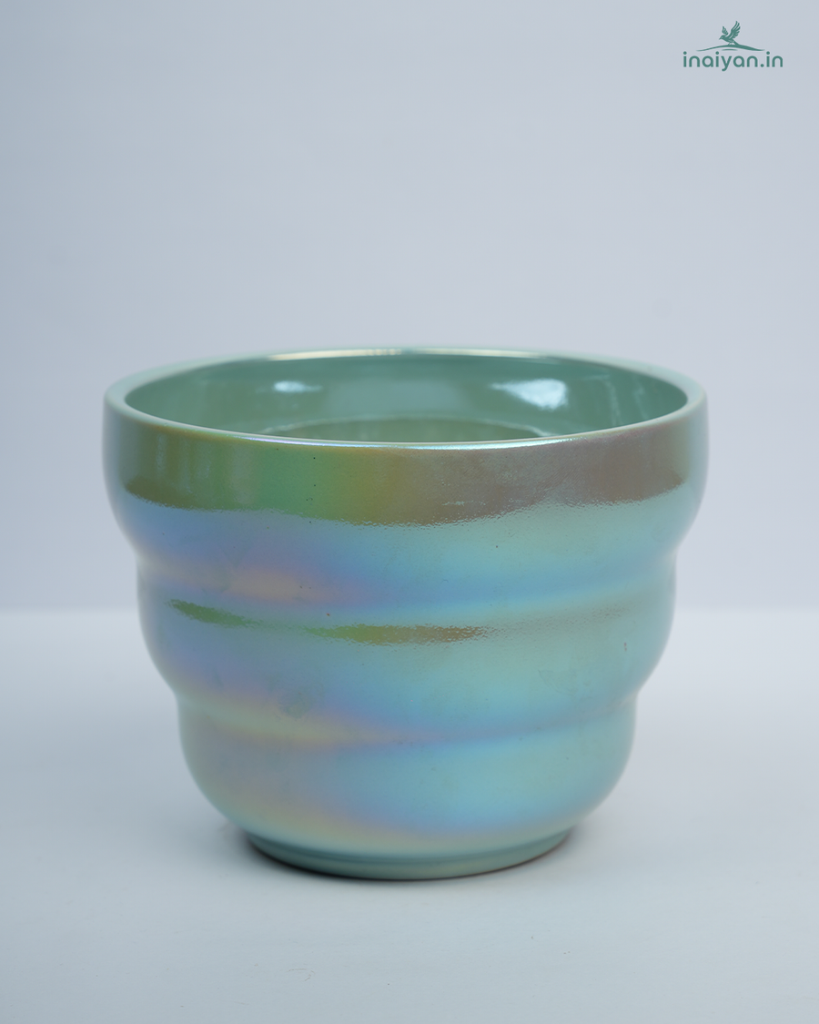 Peacock Green Rainbow Glaze Ceramic Planter