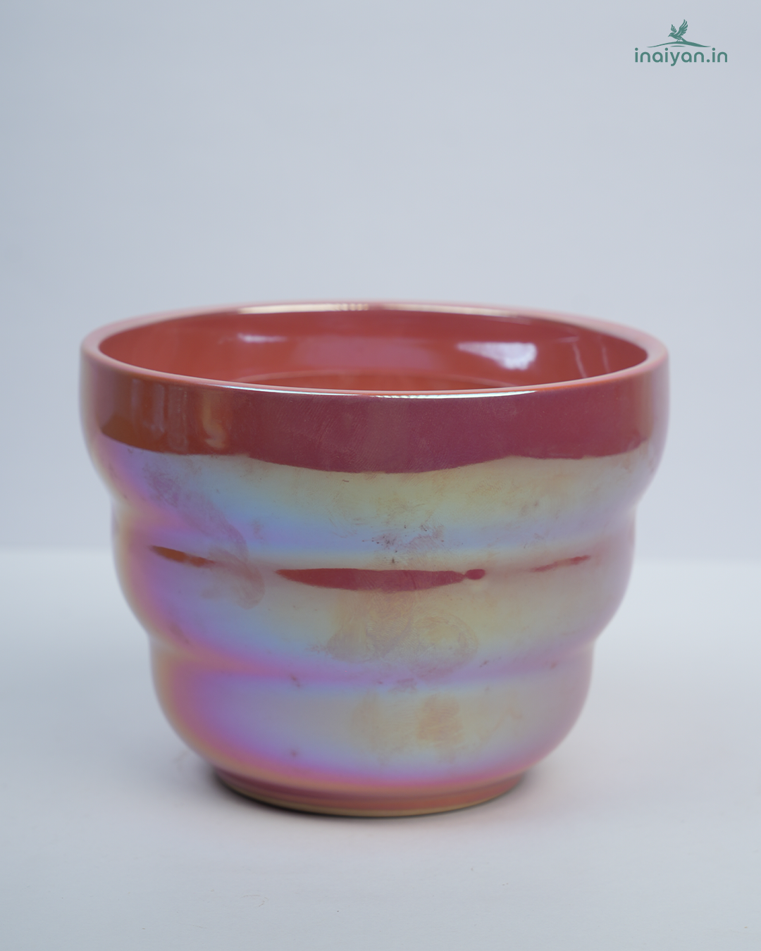 Rose-Gold Iridescent Rainbow Glaze Ceramic Pot - 6"