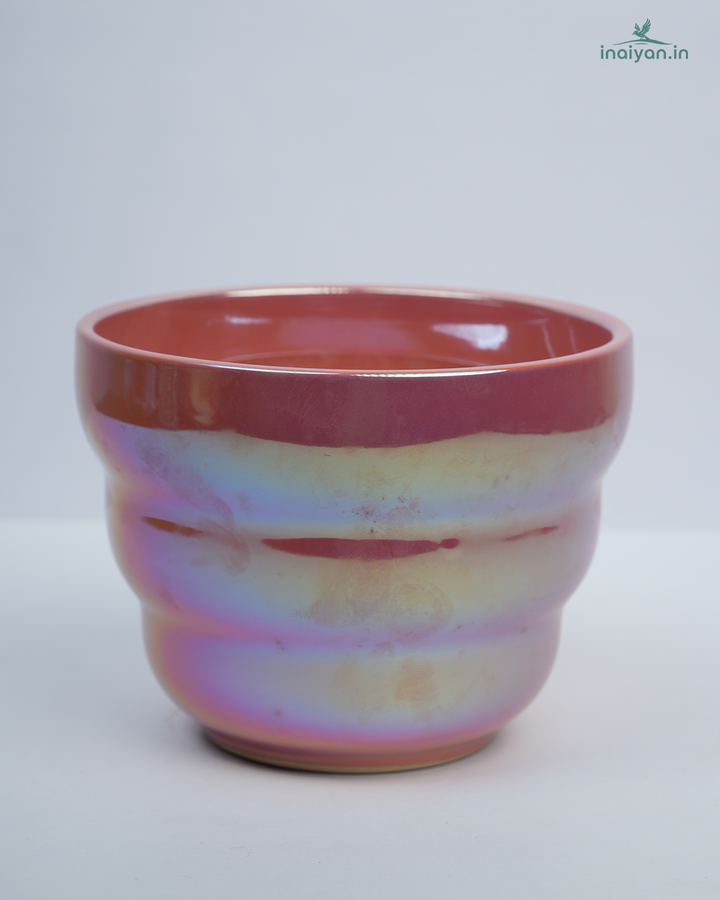 Rose-Gold Iridescent Rainbow Glaze Ceramic Pot - 6"