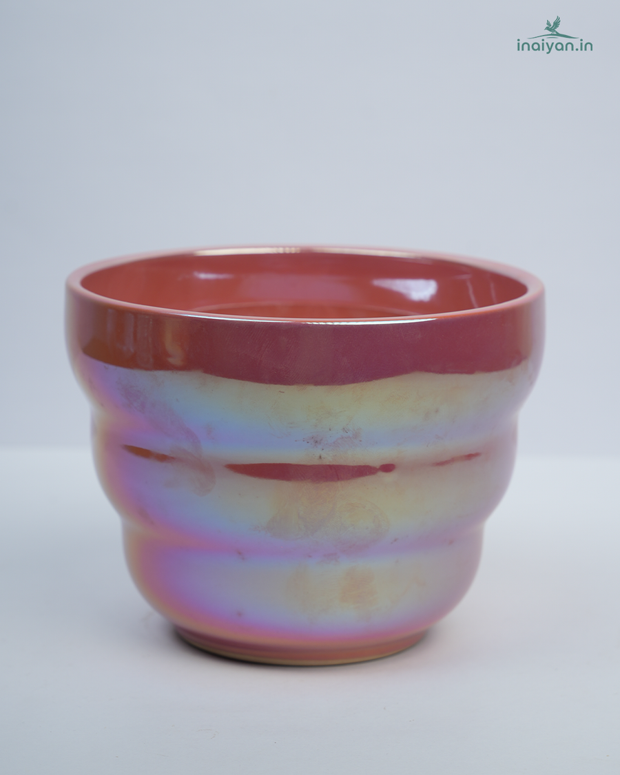 Rose-Gold Iridescent Rainbow Glaze Ceramic Pot
