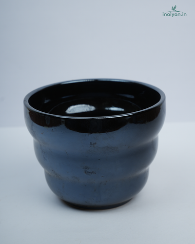 Midnight Blue Glossy Wide-Mouth Ceramic Planter