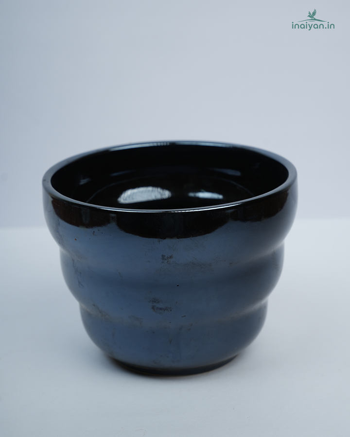 Midnight Blue Glossy Wide-Mouth Ceramic Planter - 6"