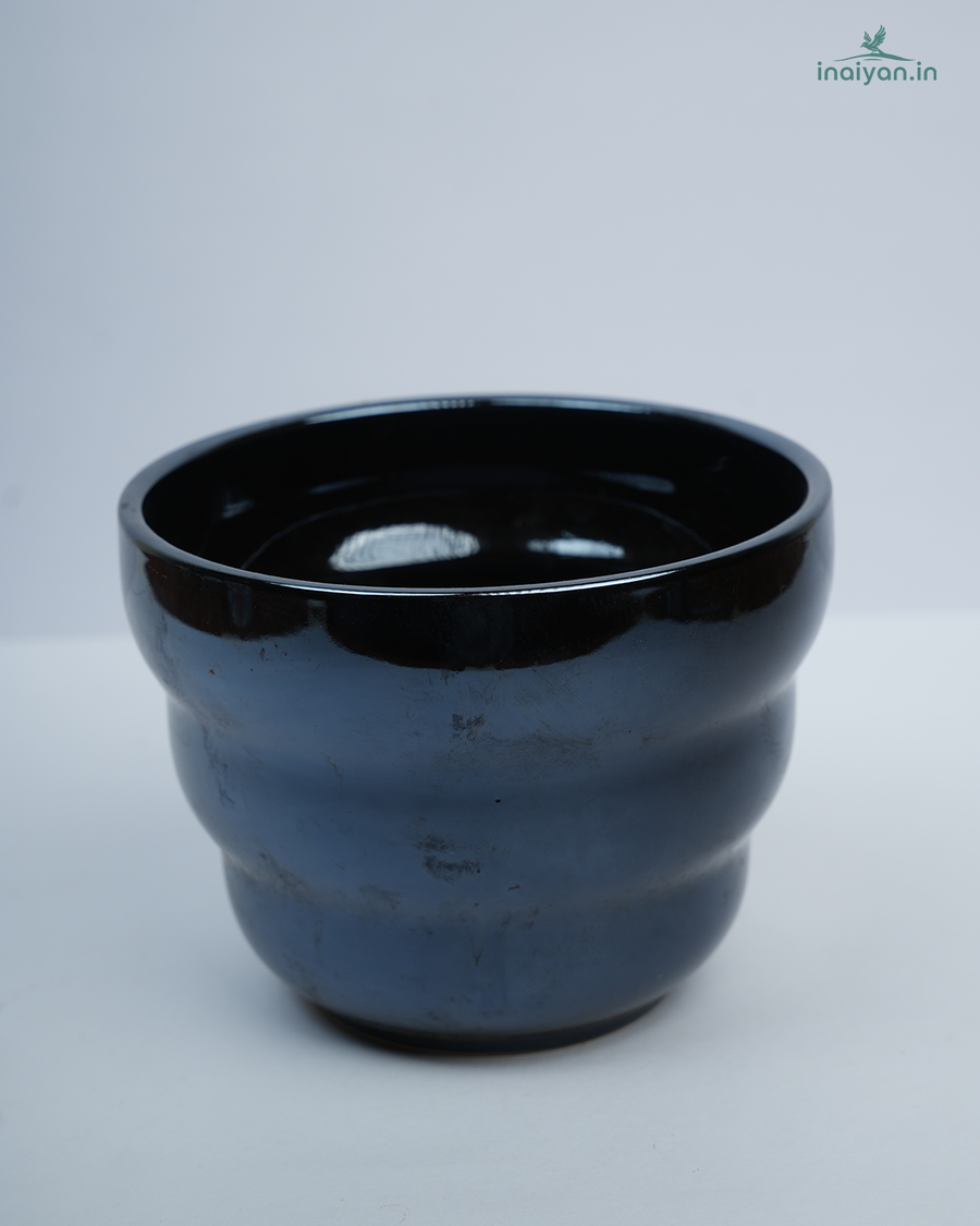 Midnight Blue Glossy Wide-Mouth Ceramic Planter