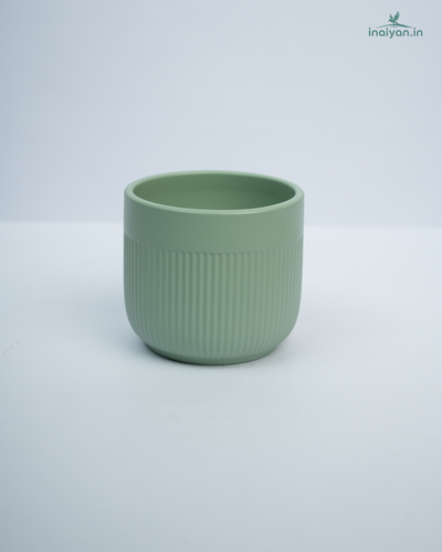 Sage Green Ribbed Cylinder Ceramic Planter