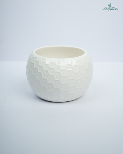 Textured White Pumpkin Ceramic Pot