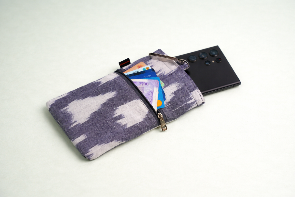 Handmade Kalamkari Mobile Pouch with Clip