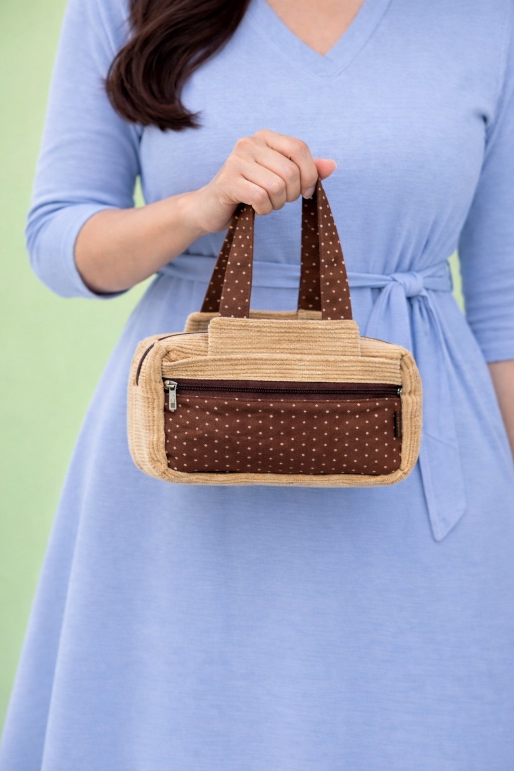 Corduroy Mini Handbag for Women – Stylish Rip Fabric Zipper Utility Bag