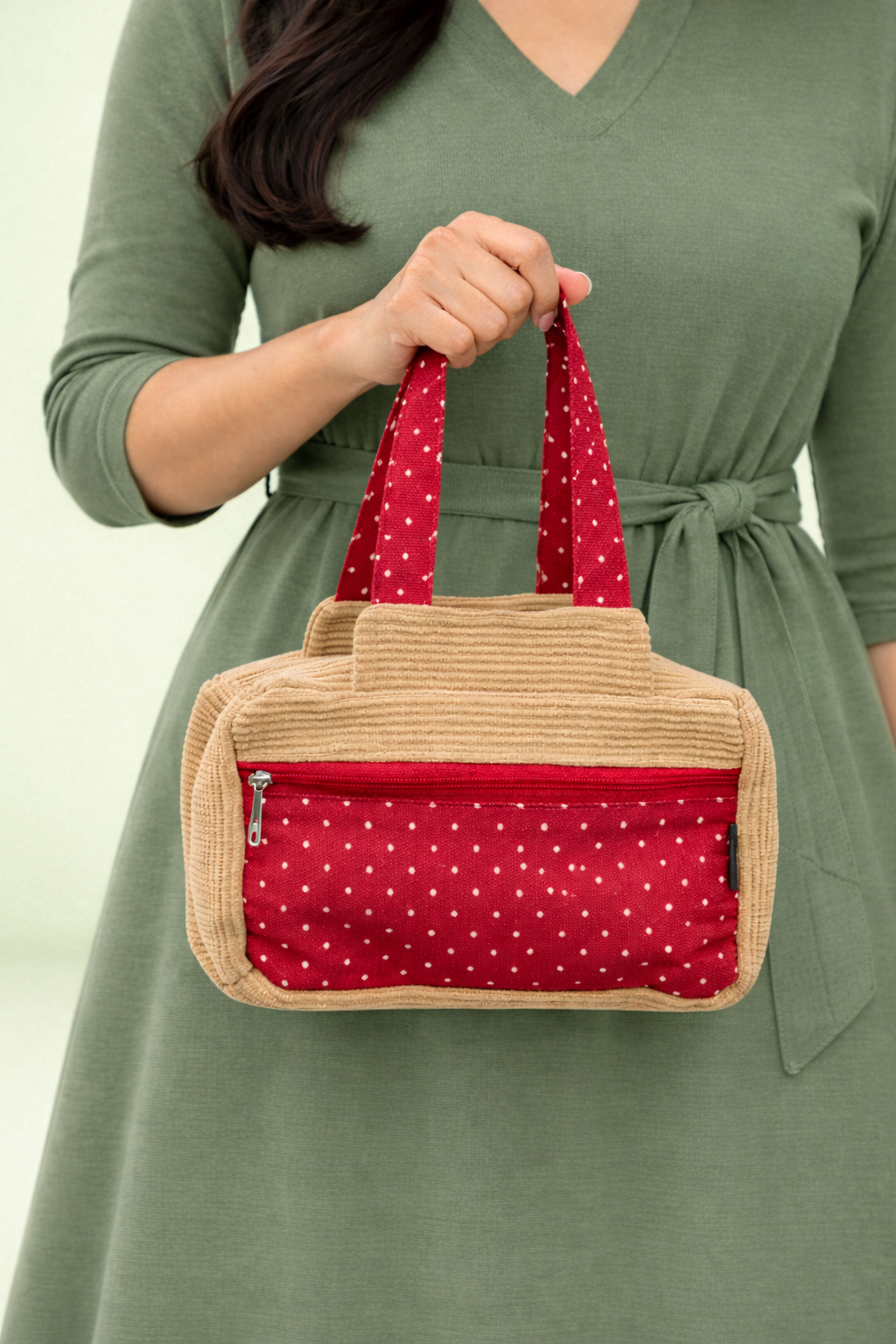 Corduroy Mini Handbag for Women – Stylish Rip Fabric Zipper Utility Bag