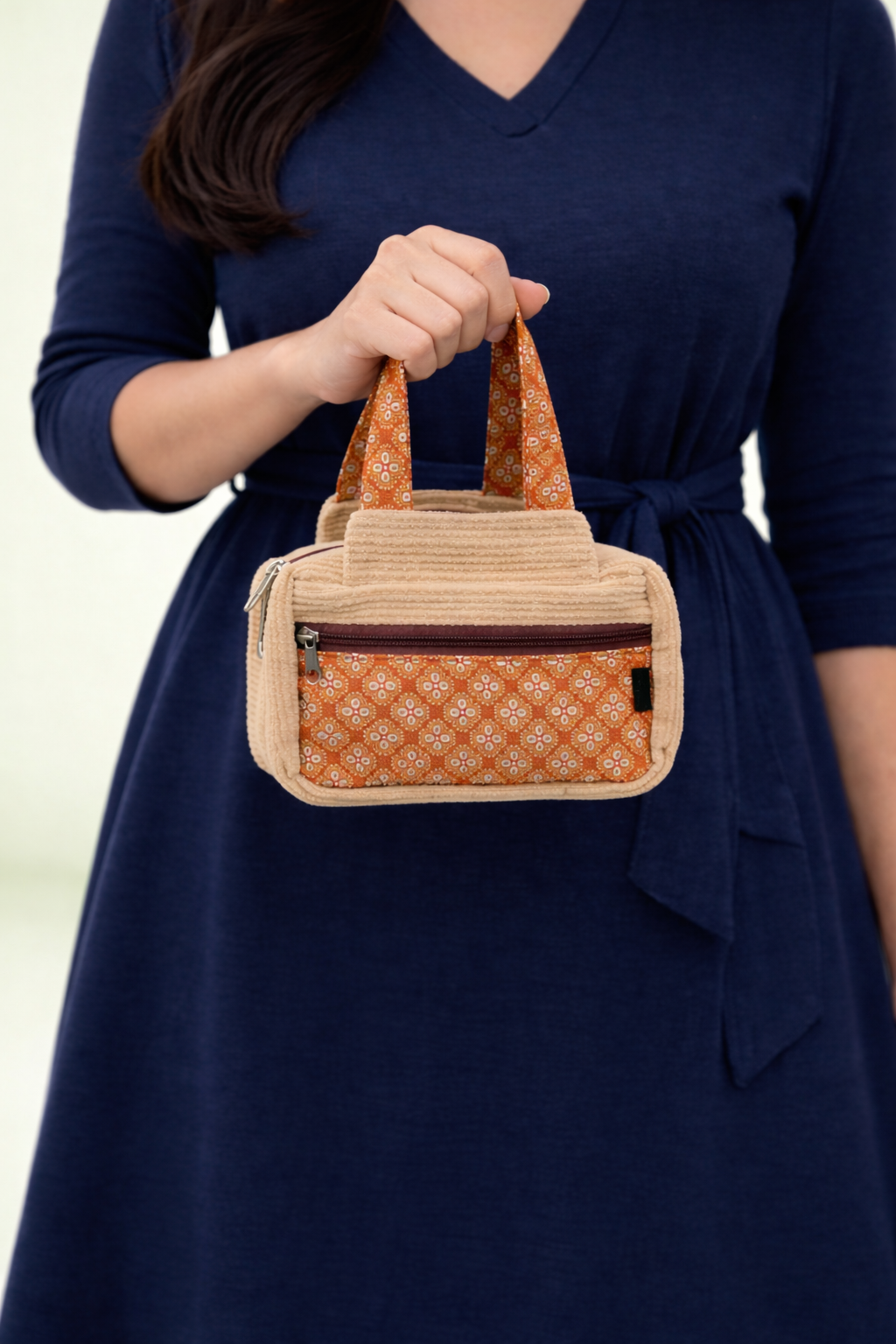 Corduroy Mini Handbag for Women – Stylish Rip Fabric Zipper Utility Bag