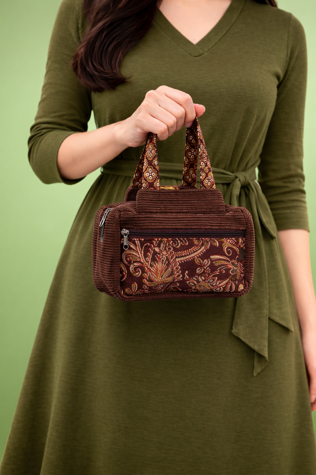 Corduroy Mini Handbag for Women – Stylish Rip Fabric Zipper Utility Bag