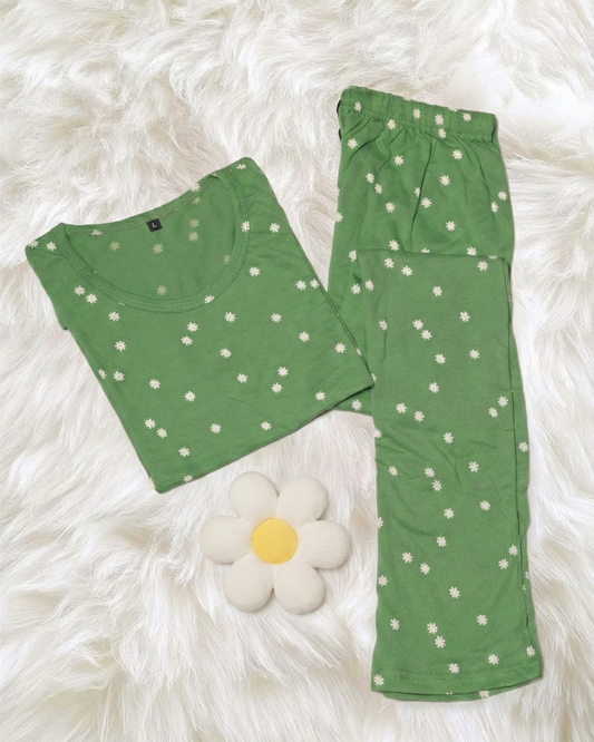 Green Printed Women Sleep Lounge Night Sets