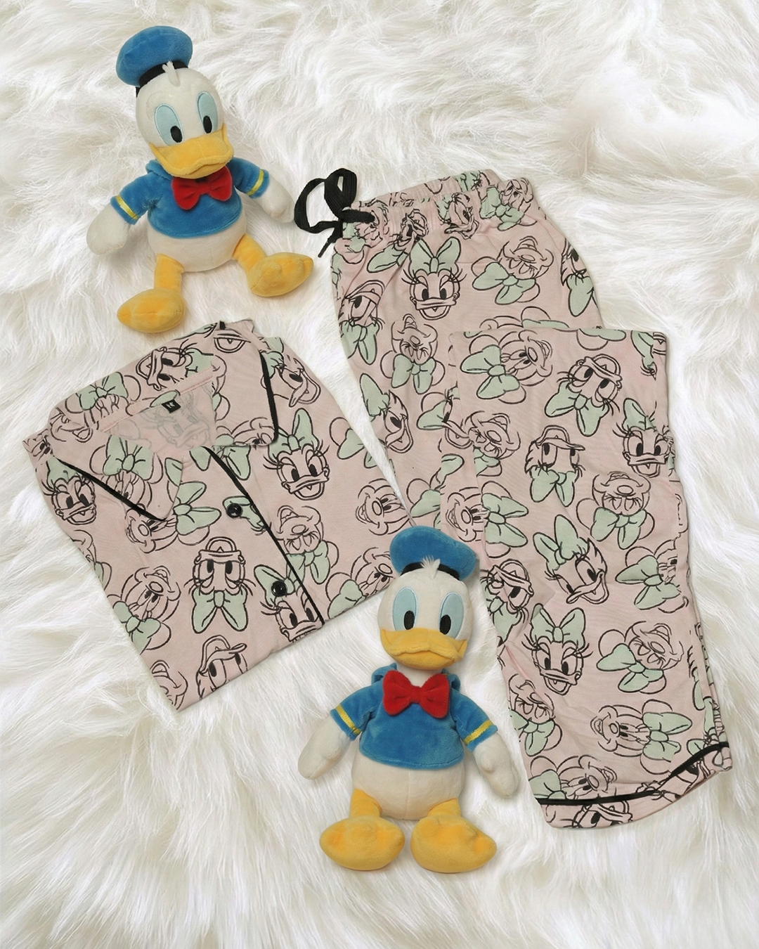 Baby Pink and Minnie Daisy Printed Women Sleep Lounge Night Sets Co ords