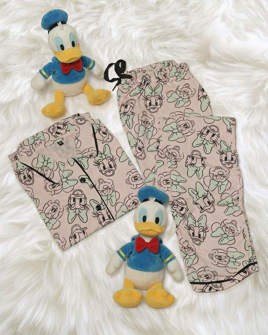 Baby Pink and Minnie Daisy Printed Women Sleep Lounge Night Sets Co ords