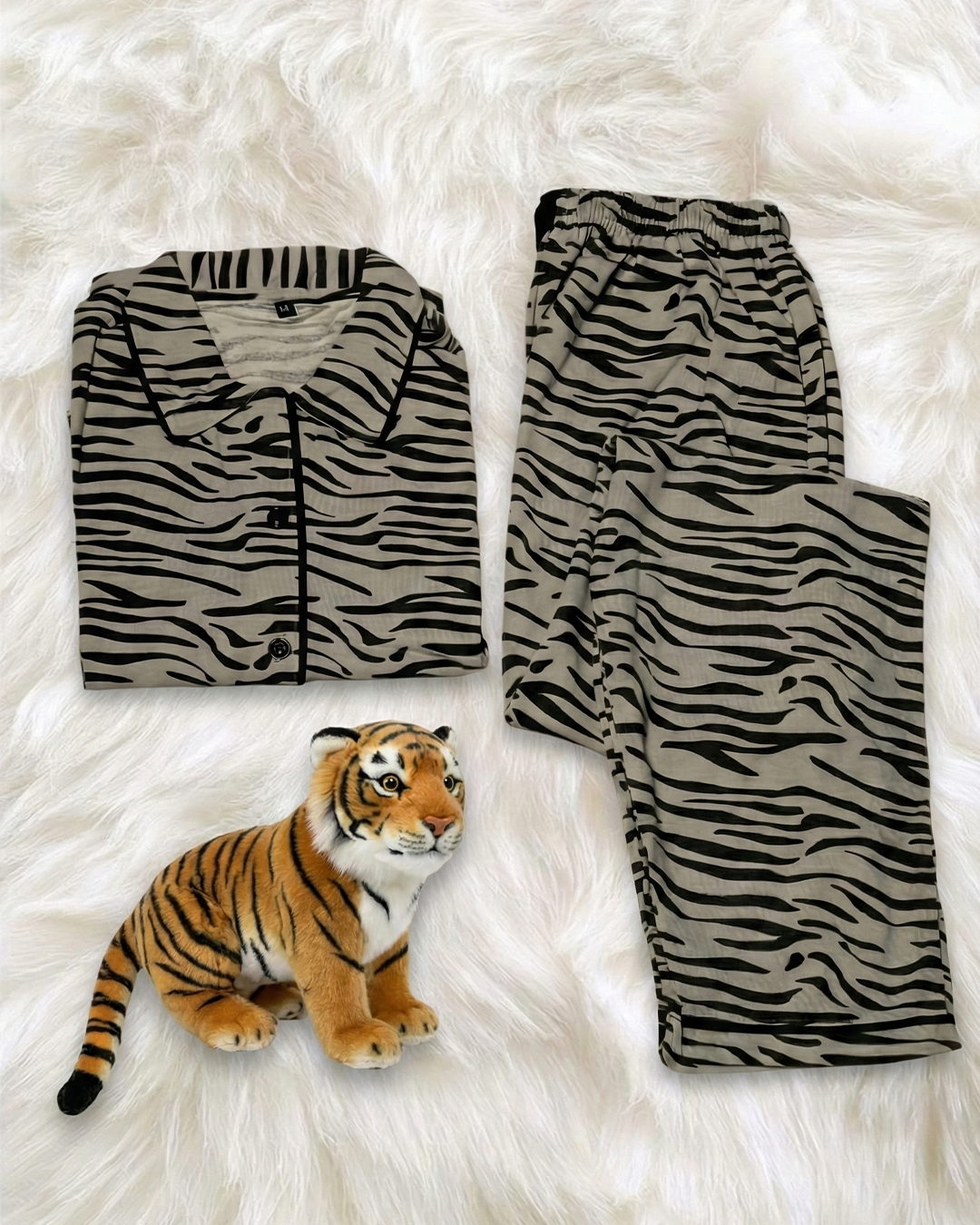Grey and Zebra Printed Women Sleep Lounge Night Sets Co ords