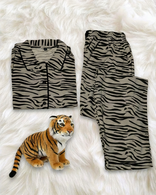 Grey and Zebra Printed Women Sleep Lounge Night Sets Co ords